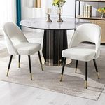 Wahson Velvet Dining Chairs Set of 2 Side Chairs Kitchen Corner Chairs with Metal Legs, Modern Leisure Chairs for Dining Room/Living Room, Beige