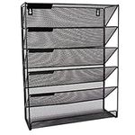 ABN Finest Wall Mounted Magazine File Rack - Paper, Letter, Document Holder - Mesh Organiser for Newspapers, Books, Stationery, Office Accessories - 5-Tier Storage System with Labels & Tray - Black