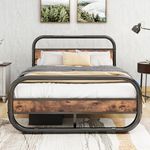 HOMERECOMMEND King Bed Frame with Headboard,Oval-Shaped Platform Bed with Under-Bed Storage,Steel Slats Mattress Foundation Round Pipe Design,Brown