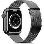 Higgs Strap Compatible with Apple Watch Straps 41mm 40mm 38mm for Women and Men, Dual Magnetic Adjustable Replacement Band for iWatch Series 9 8 SE 7 6 5 4 3 2 1,Black Smooth Stainless Steel Metal