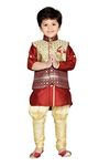 AJ DEZINES Cotton Blend Kids Ethnic Wear Modern Kurta Pyjama Waistcoat Set For Boys (636-Maroon-14), 13-14 Years