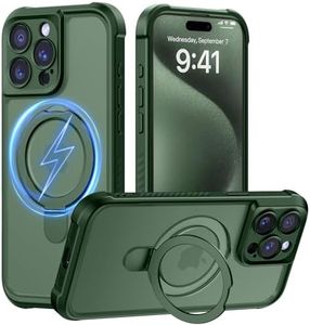 MOCCA Design for iPhone 15 Pro Case with Magnetic Invisible Stand [Full Camera Protection] [Compatible with Magsafe] Military Drop Shockproof Translucent Matte Phone Case Cover 6.1",Dark Green
