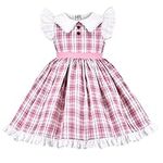 Sunny Fashion Girls Dress Pink Plaid Vintage Festival Party Ruffle Sleeve Collar Size 8 Years