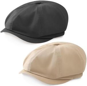 Jnxuoq 2PCS Men's Short Brim Cotton Short Brim Newsboy Caps Cabbie Cap Vintage Baker Boy Style Flat Hats Soft Breathable Lightweight for Casual Daily Wear Outdoor Winter Headwear Classic Gray+Khaki