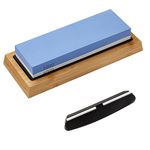 Knife Sharpeners Corundum Whetstone 2-in-1 Knife Sharpening Stone 1000/6000 Dual Grit Side with Anti-Slip Silicone Holder Angle Guide Ideal Grinding Stone for Chefs and Cooking Lovers