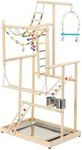 Navaris Wooden Parrot 4-Tier Playpen - Vibrant Budgie Playground with Parrot Stand Ladder Toys and Accessories - Bird Play Stand - Budgie Perch for Fun