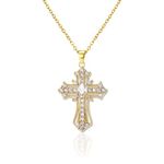 Agriajun Holy White Rhinestone Cross Pendant Gold Necklace for Women - Classic Vintage Sparkly Catholic Christian Link Chain Valentines Family Jewelry