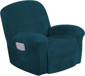 Turquoize Velvet Recliner Covers with Pocket Recliner Chair Cover Stretch Recliner Slipcovers 1 Piece Velvet Recliner Furniture Cover/Protector for Recliner with Elastic Bottom (Recliner, Deep Teal)