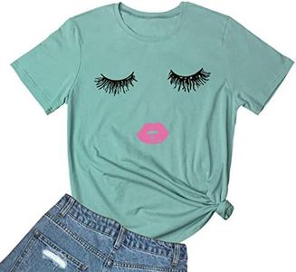 BLACKMYTH Women Cute Graphic Tee Shirts Light Green Small