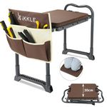 ikkle Garden Kneeler and Seat Heavy Duty, Upgraded Garden Stool Bench with Thicker Wider Detachable Kneeling Pad and Tool Store Pouches, Nice Gardening Gift for Mother Father- Brown (Patented)