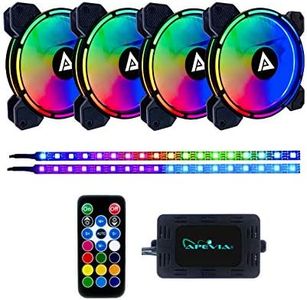 Apevia AC42-RGB Arcane 120mm Silent RGB Color Changing LED Fan with Remote Control, 16x LEDs & 8X Anti-Vibration Rubber Pads w/ 2 Magnetic LED Strips (4+2-pk)