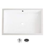 STYLISH Undermount Bathroom Sink 24 1/2 inch Rectangular Ceramic Porcelain Bathroom Sinks Enamel Glaze Finish, Smooth & Stain Resistant Surface, with Polished Chrome and Matte Black Overflow, P-208