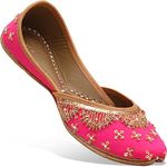 HEER Women's & Girls Handmade Embroiderd Punjabi, Rajasthani Jutti Ethnic Traditional Footwear Pink Color (Size, 38)