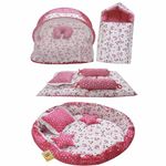 Fareto Combo of Baby Nest | Net with Bed | Carry Bag | 4 Pcs Bedding Set(0-6 Months) (Fullset Nest) (Pink Moon)