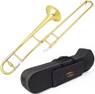 Glory GTD-2 B Flat Brass Trombone with Case & 12C Mouthpiece,Gold Finished,Tenor Trombone