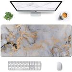 Auhoahsil Large Mouse Pad, Full Desk XXL Extended Gaming Mouse Pad 35" X 15", Waterproof Desk Mat with Stitched Edge, Non-Slip Laptop Computer Keyboard Mousepad for Office & Home, White Marble Design