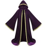 HAPNBCELE Wizard Cloak Men Mysterious Medieval Renaissance Robe Cloak with Hood Women Halloween Costume-Purple