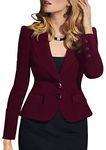 OMZIN Women Casual Long Sleeve Notched Lapel Blazer Solid Color Slim Fitted Jacket Work Office Blazer Wine Red XL