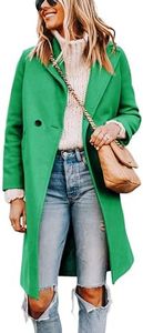 Tanming Women's Notch Lapel Double Breasted Wool Blend Mid Long Pea Trench Coat (Green, Medium)