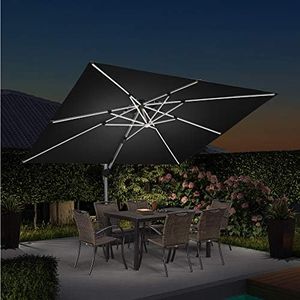 PURPLE LEAF 9' X 12' Double Top Deluxe Solar Powered LED Rectangle Patio Umbrella Offset Hanging Umbrella Outdoor Market Umbrella Garden Umbrella, Black