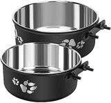 OFFKITSLY Kennel Water Bowl, Stainless Steel Dog Crate Water Bowl No Spill, 2 Pack Hanging Dog Bowls for Kennel Cage Crate, Metal Pet Dog Food Water Bowl Feeder Dish for Medium Large Size Dogs