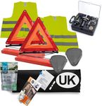 UKB4C European Roadside Car Emergency Kit Driving Travel Kit For EU Abroad Europe Including First Aid Kit Spare Bulbs Repair Tools Car Warning Triangle Beam Deflectors UK Stickers