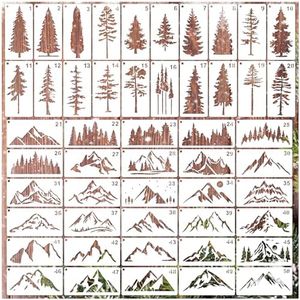 Mountain Stencils for Painting on Wood Burning Patterns Pine Tree Stencils Nature Stencil Christmas Tree Paint Template on Art Craft Canvas Wall Fabric Rock (50 Mountain)