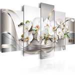 Large 5 Pieces Butterfly Orchid Flowers Canvas Print Wall Art Painting Decor for Home Decoration Picture for Living Room Stretched Framed White Floral Artwork (Huge W80” x H40”, WF02)