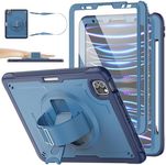 SEYMAC stock Case for iPad Pro 11 & Air 4th/5th Generation 10.9 Inch, Shockproof Case with Screen Protector, Rotating Hand Strap/Stand, Shoulder Strap, Wireless Charging Pencil Slot, Dark Blue