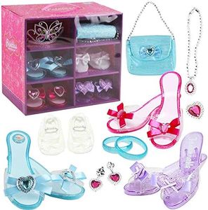deAO- Role Play Games Princesa Shoe & Jewellery Boutique con 4 Pares de Zapatos, Pulseras, Collar, Bolsa, Pendientes y Tiara de Corona en Forma de Mariposa incluida, Multicolor, Small (PSB)