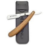 Premium Cut Throat Razor - Natural Wood Handle, Stainless Steel Swing Lock Blade Holder with Traveling Pouch - Blades Not Included (R Silver)