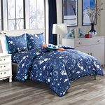 WPM 5 Piece Blue Space Ship Rocket Print Full Size Comforter Set, Sheet Pillow sham and Rocket Pillow Included (Pandora, Full Comforter)