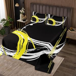 jejeloiu Retro Circle Geometry Quilted Coverlet Twin Yellow Black White Stripes Bedspread for Kids Boys Girls Abstract Art Decor Coverlet Set Microfiber Quilted Set Bedroom Bedspreads Quilt