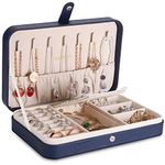 LANDICI Jewellery Box Small Jewellery Organiser for Women Girls, PU Leather Travel Jewellery Storage Case, Portable Jewellery Holder for Ring Earrings Necklace Bracelet,Jewellery Gift Box,Navy blue