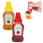 2pc Mini Ketchup Bottles, 25ml Refillable Tomato Ketchup Honey Mustard Syrup Squeeze Containers Bottle, Plastic Portable Squeezable Squirt Condiments Jars for Kids Adults Bento Box