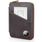 Polare Full Grain Leather Travel Passport Wallet RFID Blocking Passport Holder Soft Bifold Cover Case with YKK Zipper (Dark Brown with AirTag Slot)