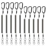 10 PCS Heavy Duty Fishing Lanyards with 2 Sizes, Retractable Safety Fishing Tool Ropes Steel Wire Coiled Lanyard with Carabiner and Keychain, Leash Rod Tether Accessories for Pliers Boating Kayak