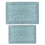 Set of 2 Pc Bath Mat 100% Cotton Luxury Reversible Bath Rug Ultra Absorbent Machine Washable Mat for Bathrooms/Showers Size (17" x 24" + 21" x 34", Aqua)