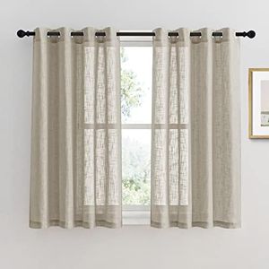 PONY DANCE Tende Corte per Finestre Tende per Salotto Eleganti Tenda Voile Semitrasparente per Interni con Anelli Tende Effetto Lino 2 Pannelli L 132 x A 137 CM, Taupe