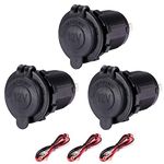 3 Pack Cigarette Lighter Socket for Car Motorcycle Marine ATV RV Lighter Sockets Power Outlet Socket Receptacle 12V Waterproof Plugs