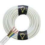 SHPELEC® FLEXIBLE White Cable 3183Y 0.75mm, 1.0mm, 1.5mm, 2.5mm BASEC Approved White PVC LED Lighting 5m 10m 15m 20m 50m (1.5mm 3 Core - 10metres)