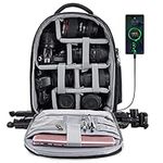 Cwatcun Camera Backpack Professional DSLR Bag with USB Charging Port Rain Cover, Photography Laptop Backpack for Women Men Waterproof, Camera Case Compatible for Sony Canon Nikon Lens Tripod (Black)