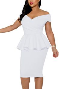 Aisbei Women's Elegant Deep V Neck Wrap Dress Bodycon Pencil Midi Dress for Office Cocktail Party Church, #9 White, X-Large