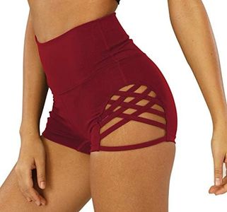 MOSISON Women's Workout Athletic High Waisted Butt Lifting Bandage Sports Gym Yoga Booty Shorts, Red, X-Large