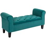 MTK WOOD PLAZA Button-Tufted Storage Ottoman, Fabric Upholstered Bench with Armrests Couch pouffe Puffy for Bedroom, Entryway, Living Room, (Green)