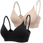 Derssity Women's Wireless Nursing Bra Plus Size Soft Maternity Bra for Breastfeeding, Black/Beige, XL--Fits for 38D 40BC