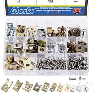 Glarks 183Pcs 11 Sizes Automotive U-Clips & Screws Assortment Kit, U-Style Clip-On Nuts Auto Car Clip Fasteners with Phillips Screws Kit for Engine Fender Bumper Dash Interior Trim Panels