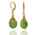 PEPELUALI Handmade 14K Gold Sea Glass Wire Wrap Drop Earrings Jewelry (Green),Beach Earrings, Summer Gift, Ocean Jewelry Inspirational Gifts for Women, Mom, Sister