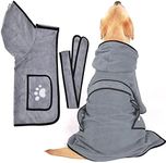 Zunea Dog Bathrobe Towel for Drying Dogs Absorbent Bath Robe Poncho with Hood Pet Hoodie Bath Towel with Adjustable Strap and Pockets for Small Medium Large Dogs Cats for Bathing Grooming Gray XS