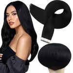 Full Shine Hair Extensions for Women 20 Inch Tape in Real Human Hair Extensions Jet Black Tape ins Extensions Color 1 Hair Extensions 50 Grams 20 Pcs